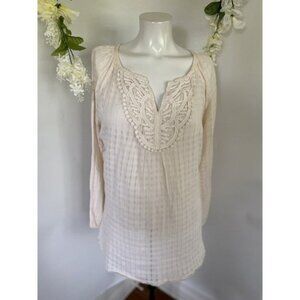 Vintage Izod Women's Size Medium Peasant Boho Hippie Top Embroidered Lightweight